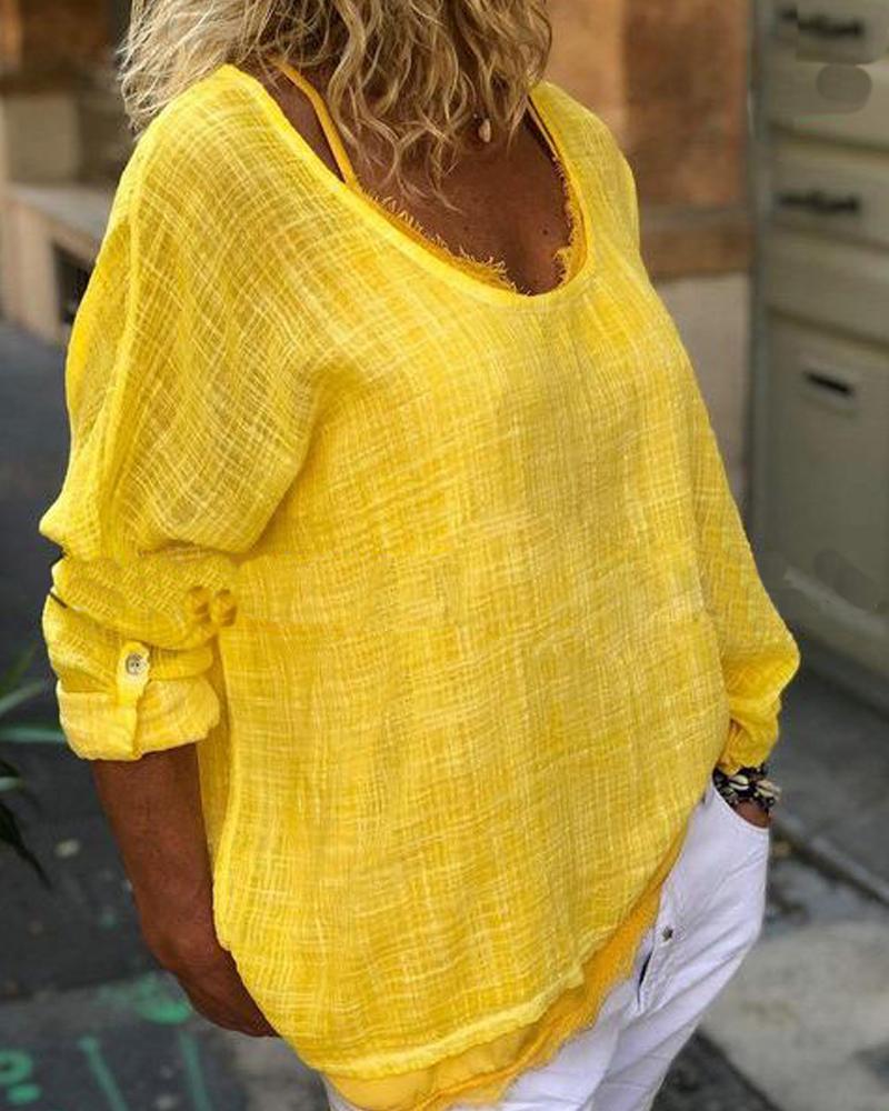 

2019 summer long sleeve round neck loose fashion shirt, Yellow
