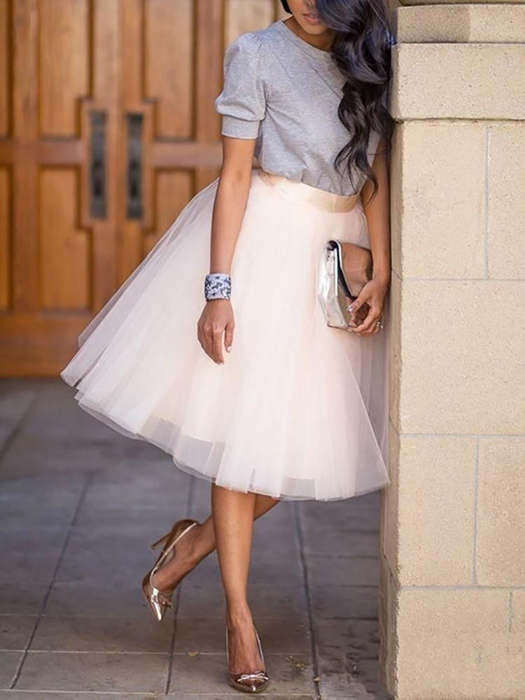 

White Bridesmaid High Waist Knee Length Midi Tulle Skirt Women