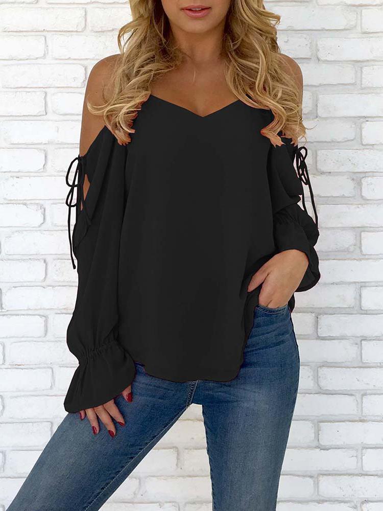 

Spaghetti Strap Open Shoulder Casual Blouse