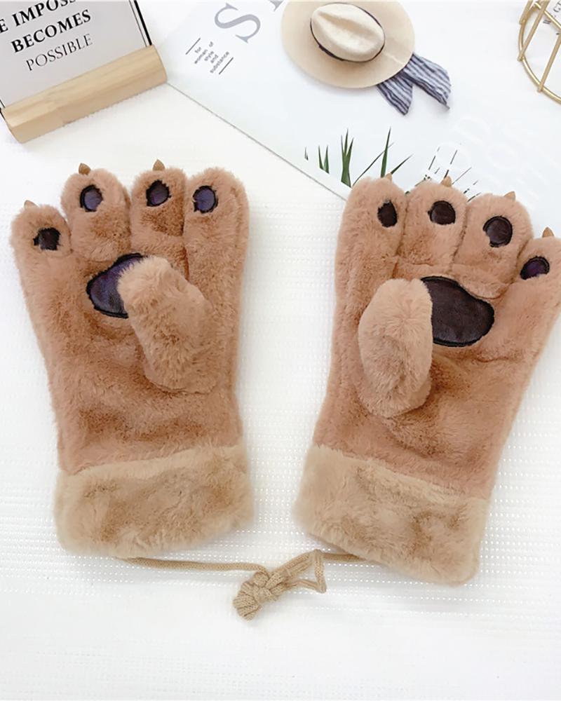 

Plush Bear Claw Gloves For Kids(5-8 years old, Khaki