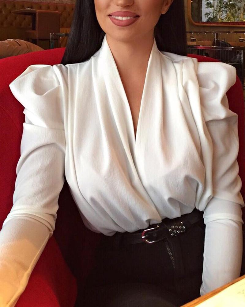 

V Neck Drape Front Top, White