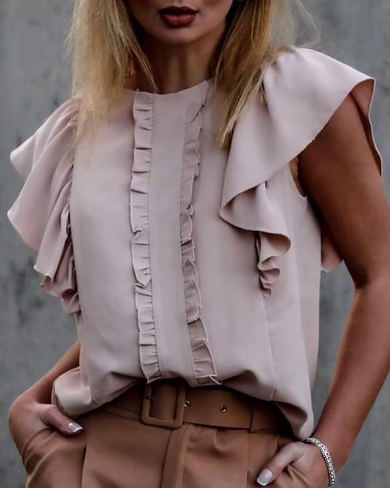 

Ruffles Short Sleeve Frill Hem Casual Blouse, Pink