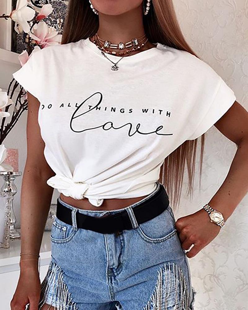 

Letter Print Short Sleeve Casual T-shirt, White