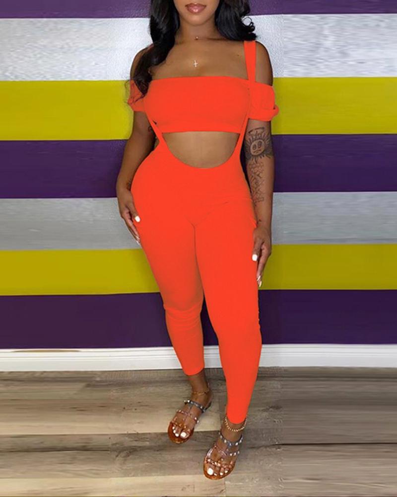 

Off Shoulder Crop Top Leggings Set, Orange
