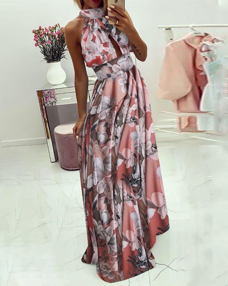 

Floral Print Sleeveless Maxi Dress, Multicolor