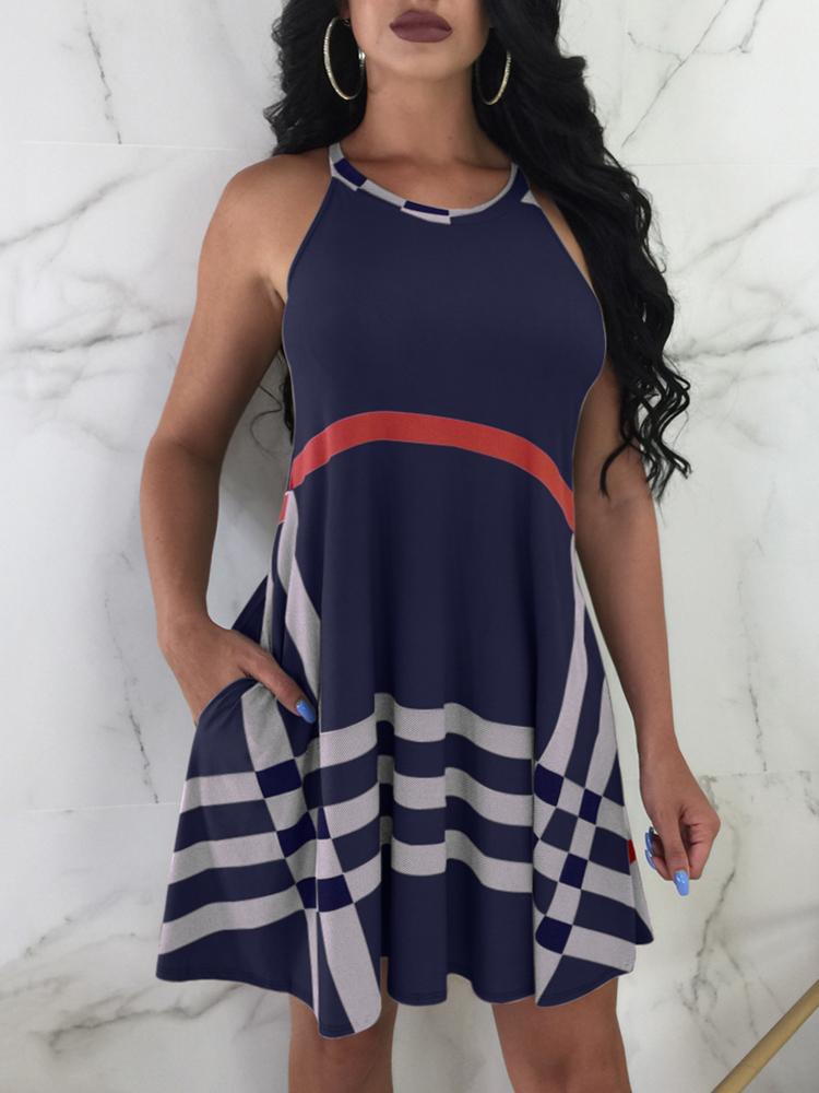 

Fashion Plaid Sleeveless Casual Dress