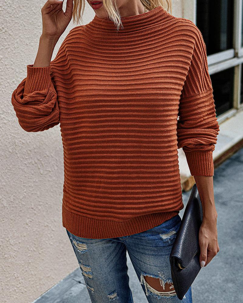 

Ribbed Long Sleeve Casual Sweater, Brown