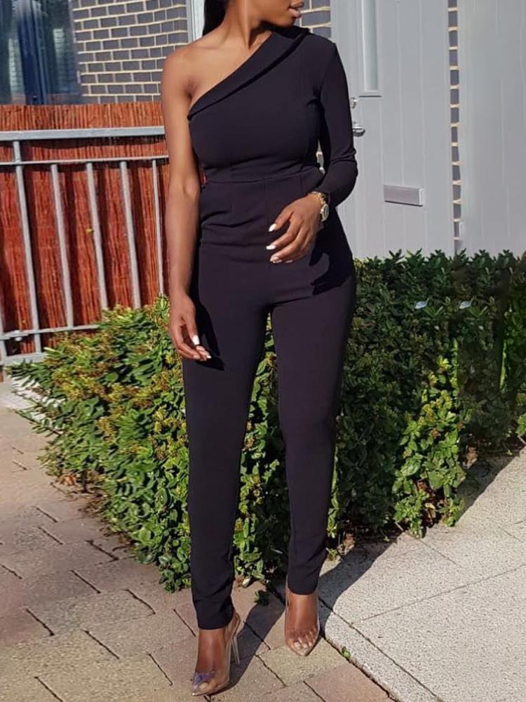 

Solid One Shoulder Petite Jumpsuits