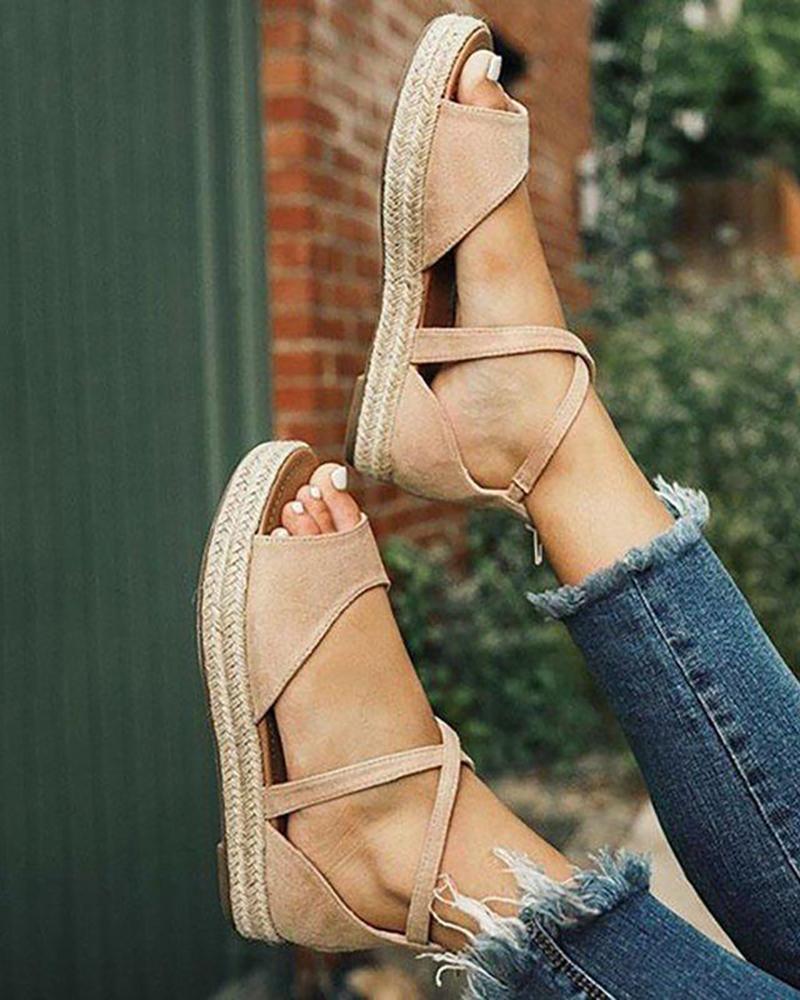 

Suede Crisscross Strap Espadrille Sandals, Beige