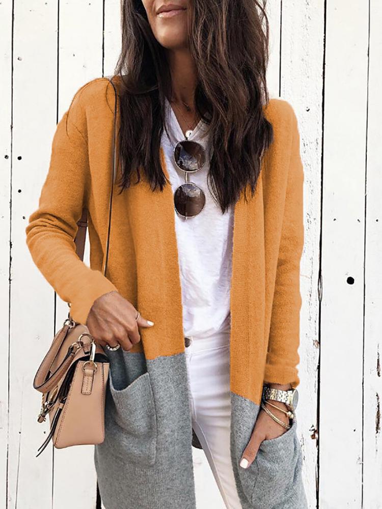 

Contrast Color Splicing Open Front Coat