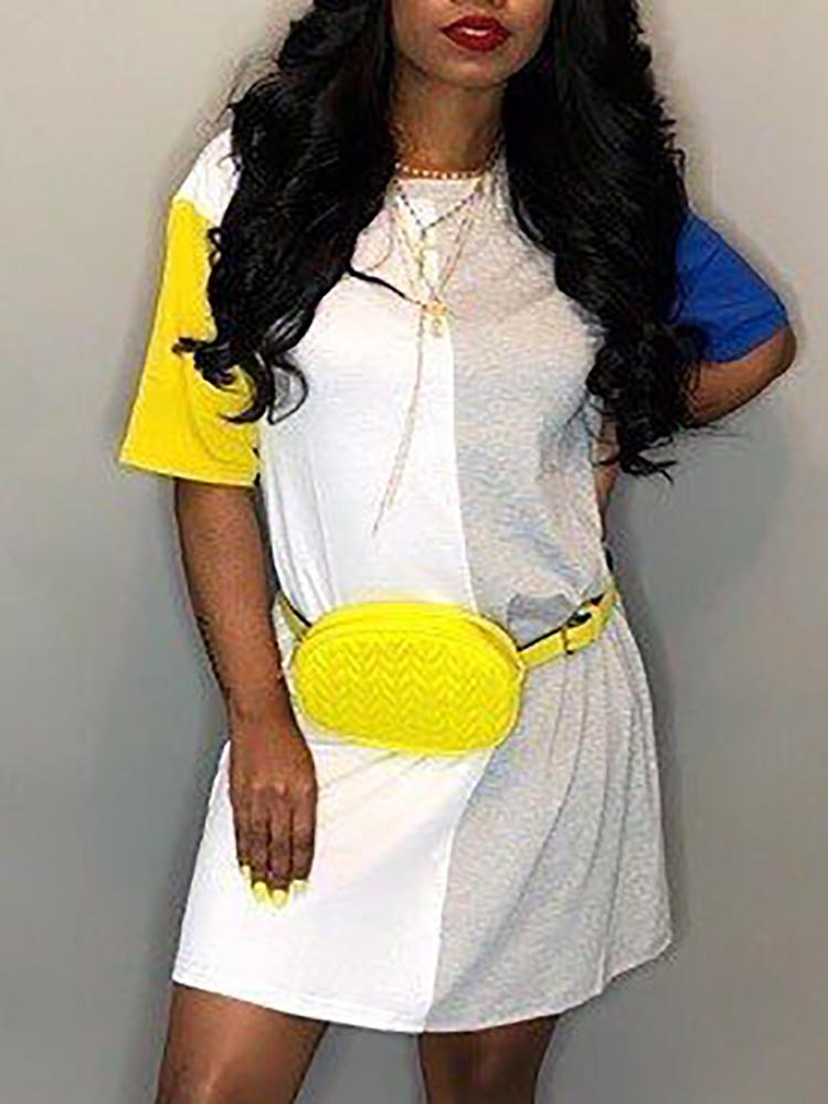 

Colorblock Short Sleeve Casual T-shirt Dress