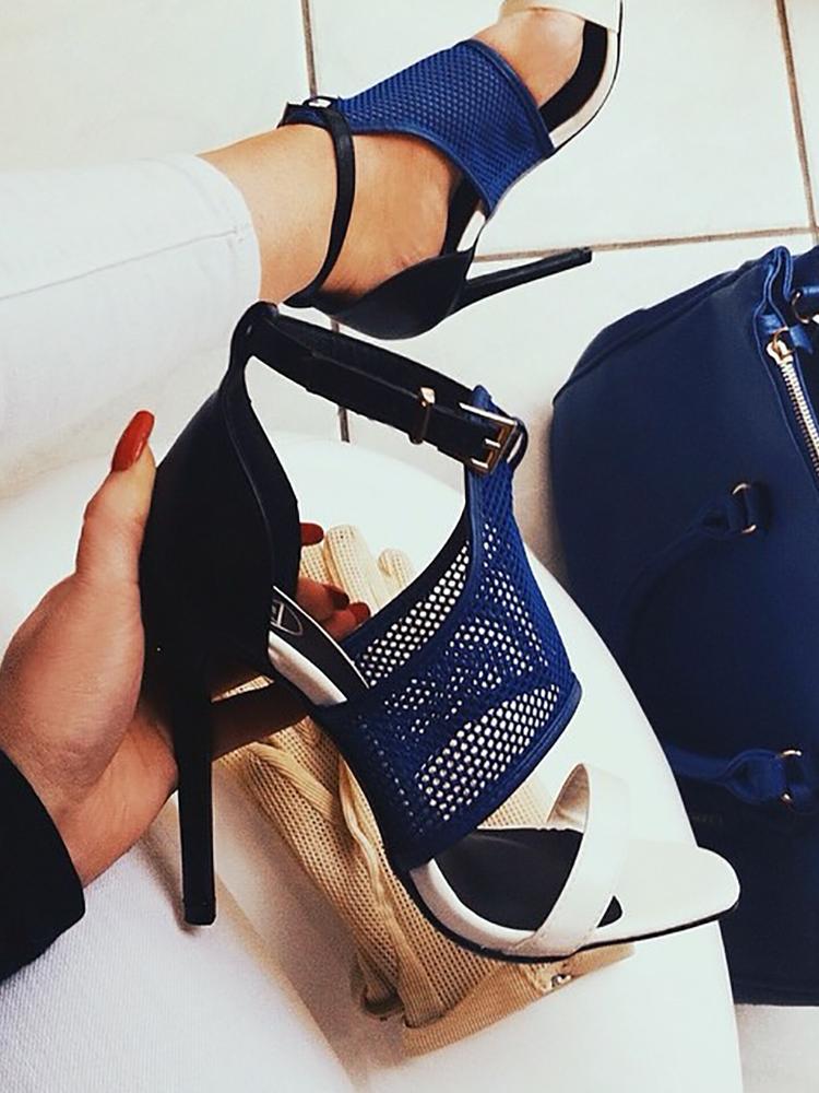 

Sexy Open Toe Thin Heeled Sandals, Blue;black