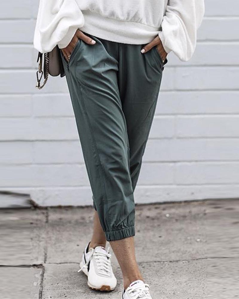 

Waistband Cuffed Pants, Green