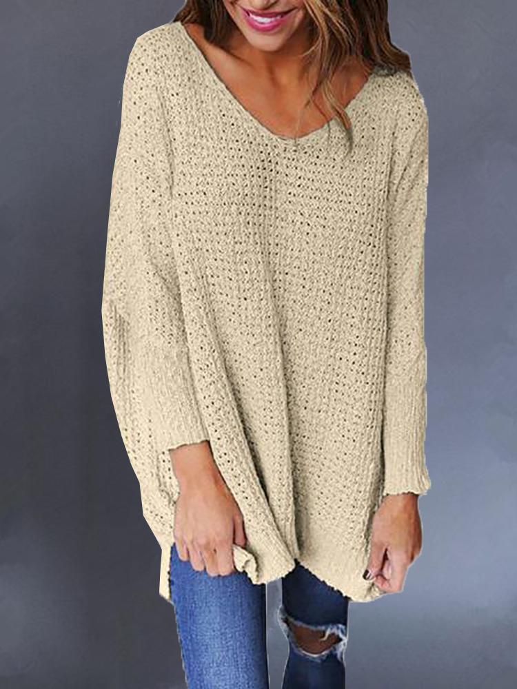 

Solid V-Neck Hollow Out Casual Sweater