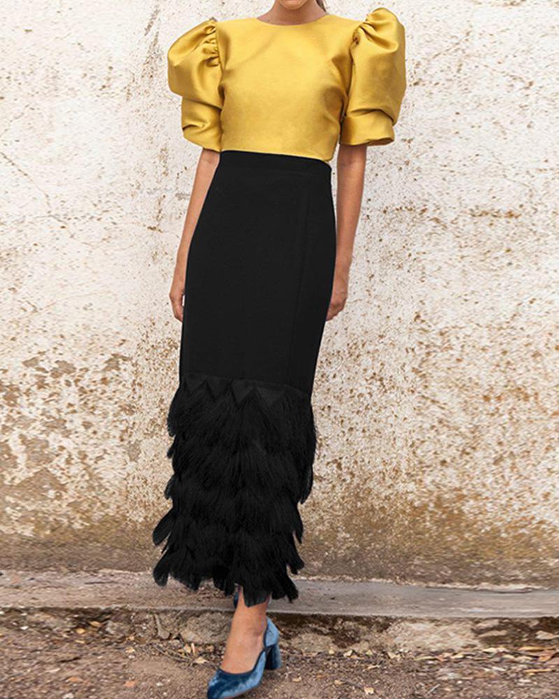 

Puff Sleeve Two-Piece Dress, Yellow