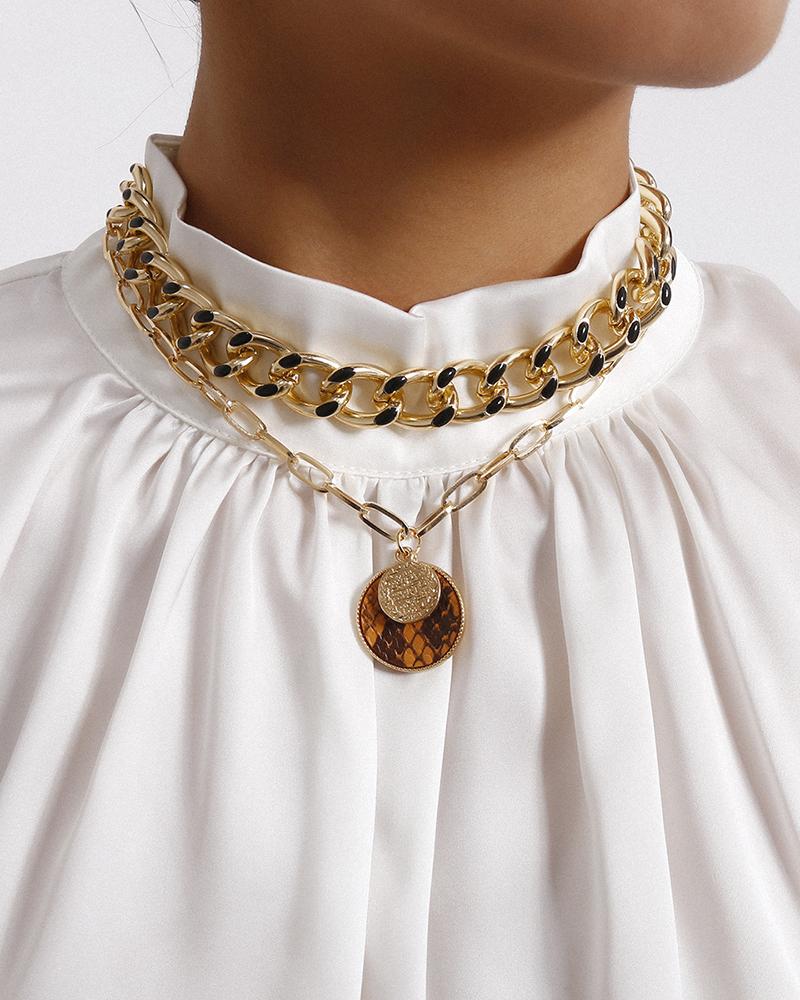 

Coin Pattern Layered Chain Necklace, Gold