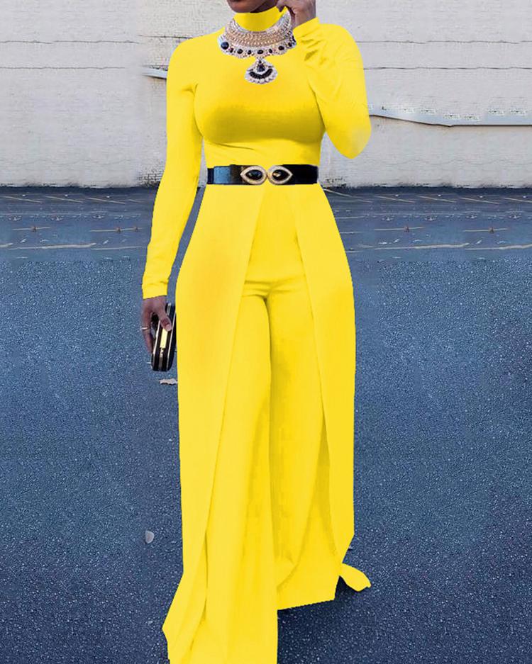 

Women High Neck Wide Leg Jumpsuit, Yellow