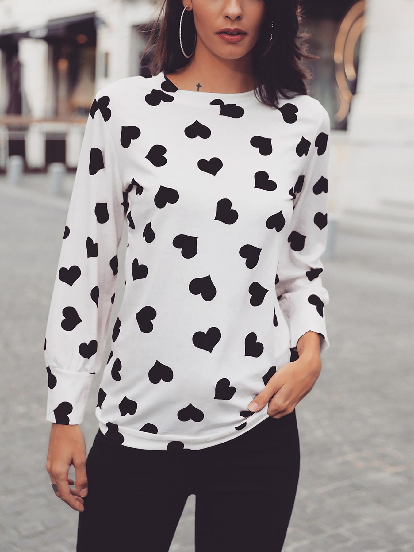 

Heart Pattern Valentine Long Sleeve T-Shirt, White