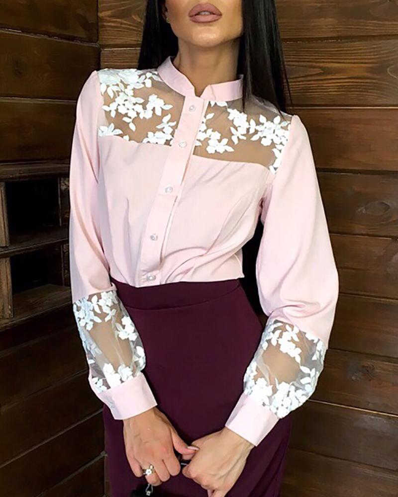 

Sheer Mesh Lace Casual Shirt, Pink