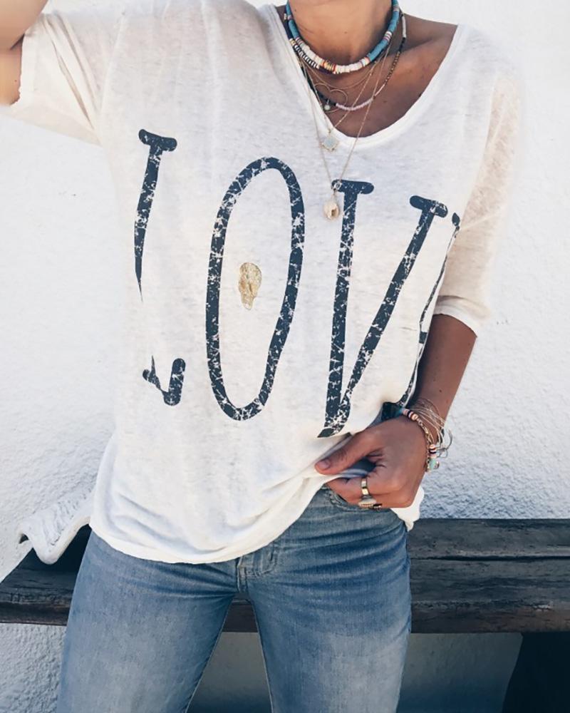 

Love Printed Short Sleeve Casual T-Shirt, White