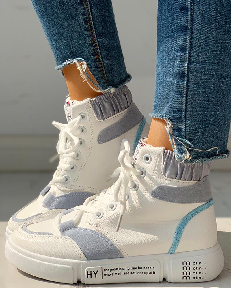 

Colorblock Lace-Up Casual Sneakers, White