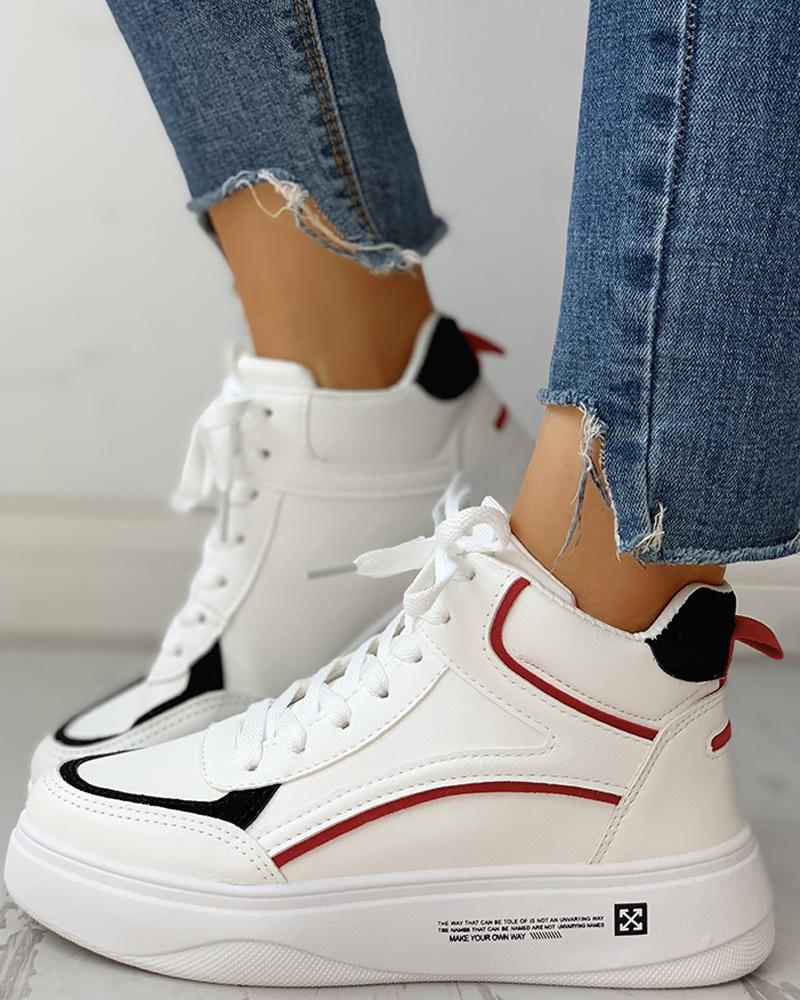 

Colorblok Leather Lace-Up Casual Sneakers, Black