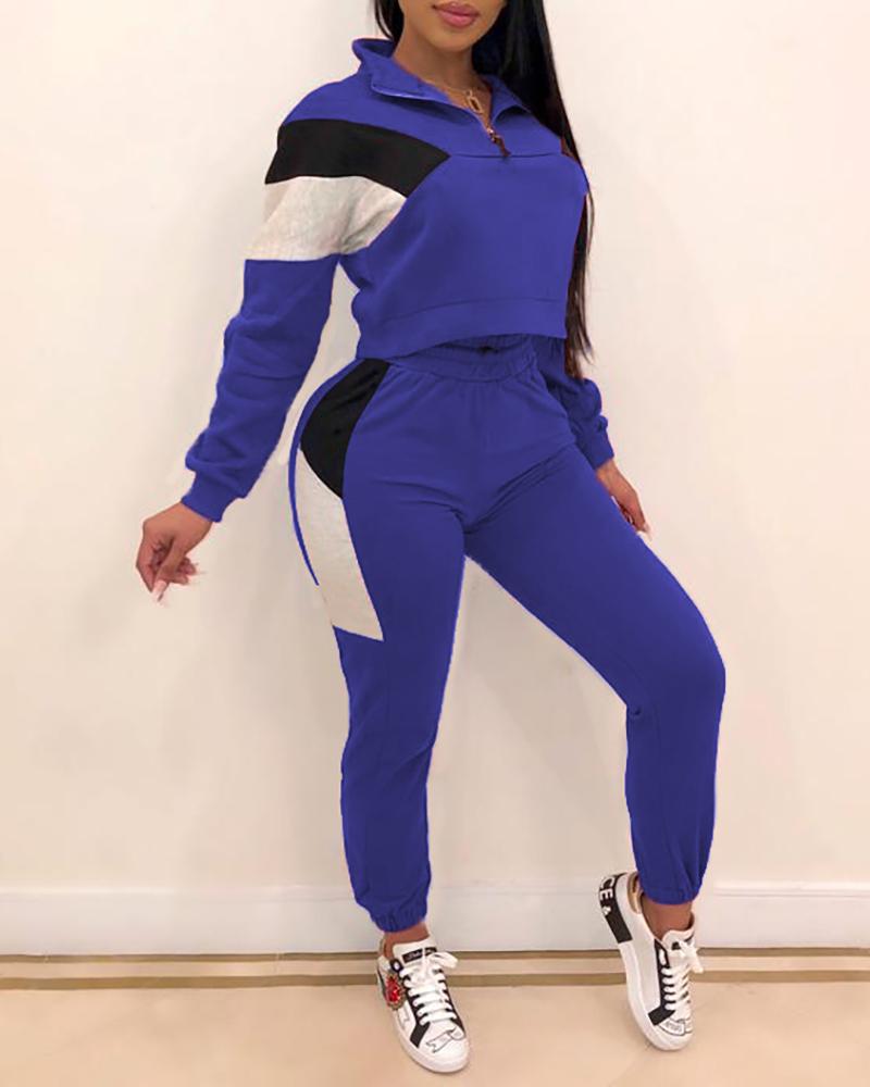 

Colorblock Long Sleeve Top & Slinky Pant Sets, Blue