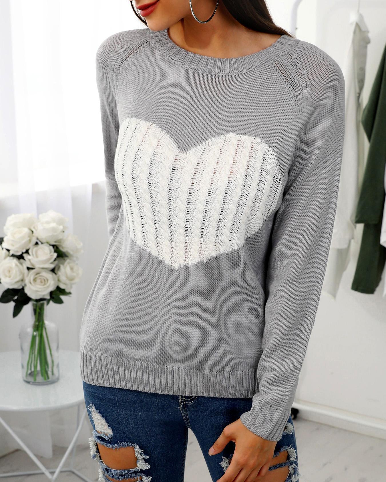 

Heart Pattern Long Sleeve Casual Sweater