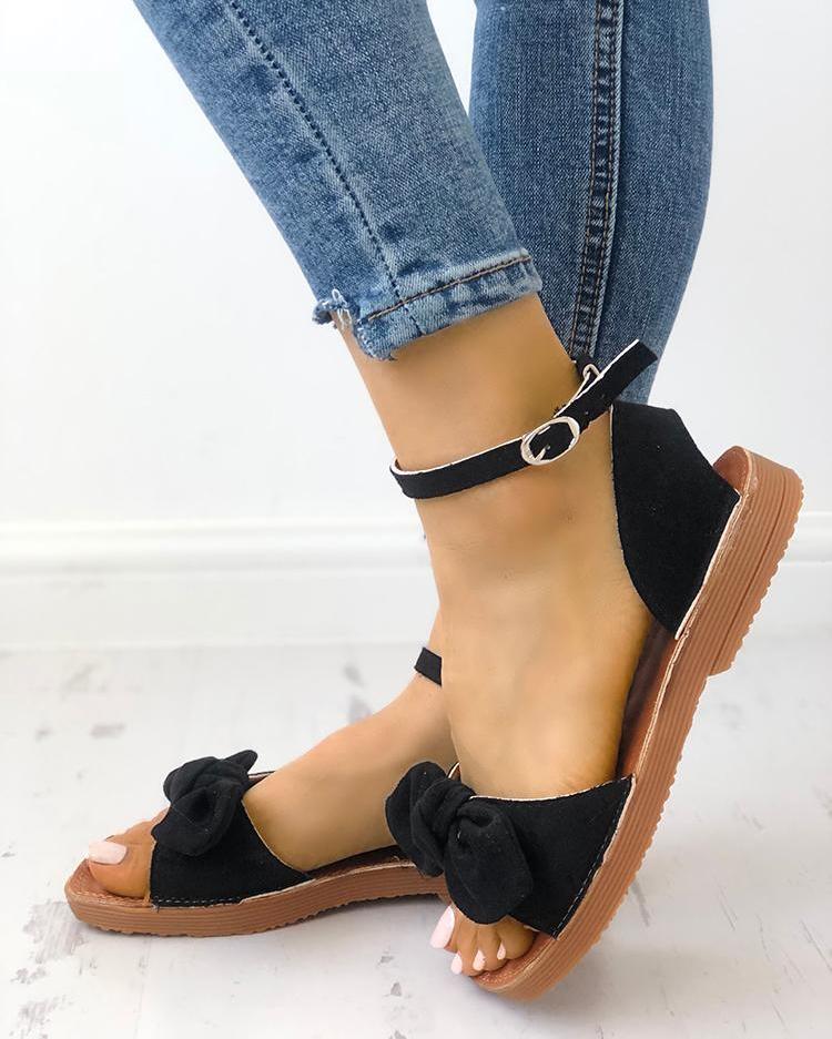 

Solid Denim Bow Decorate Sandals, Black