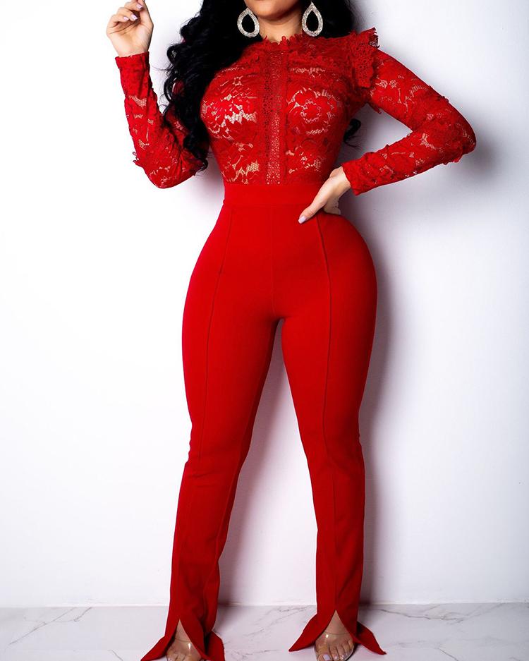 

Sheer Lace Bodice Ruffles Jumpsuit