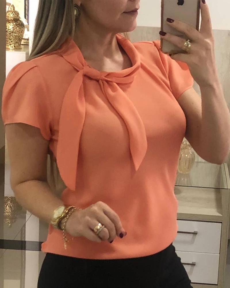 

Puff Sleeve Tied Neck Casual Blouse