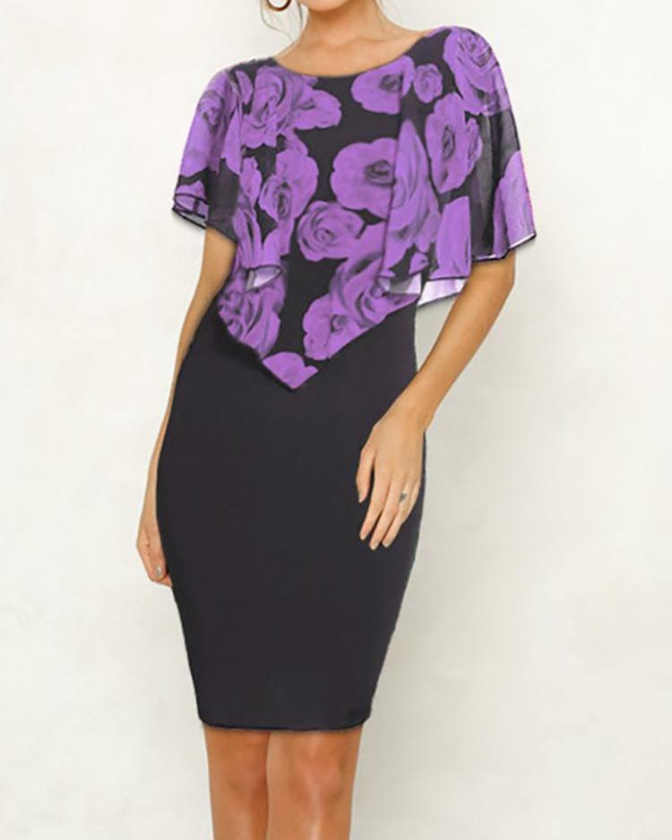 

Floral Print Short Sleeve Bodycon Dress