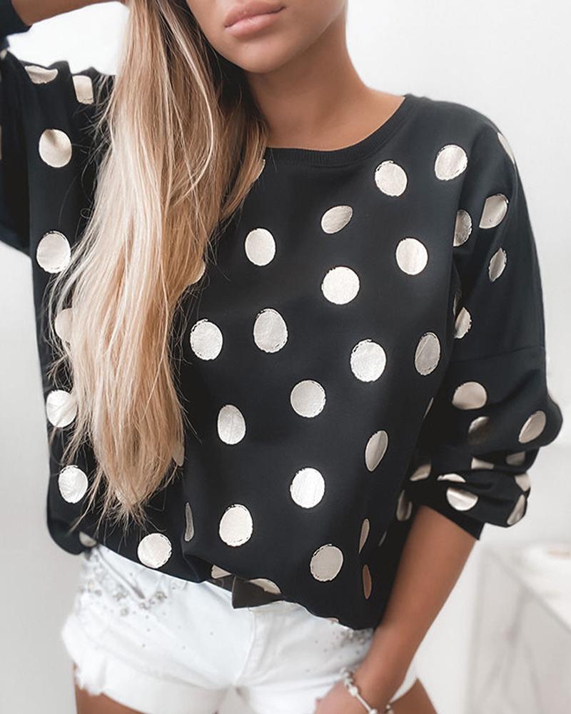 

Dot Long Sleeve Loose Sweatershirts, Black