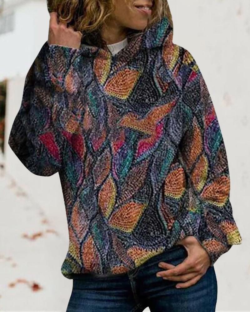 

Abstract Print Long Sleeve Casual Hoodie, Purple