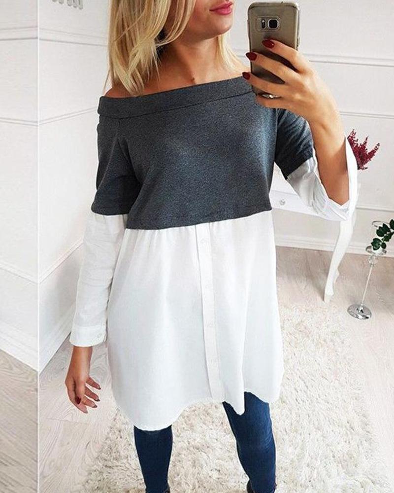 

Two Color Off Shoulder Tunic Top, Dark grey