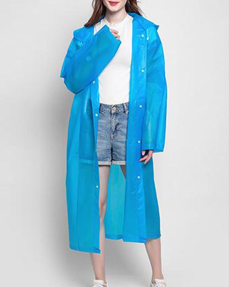 

Solid Waterproof Hooded Raincoat, Sky blue