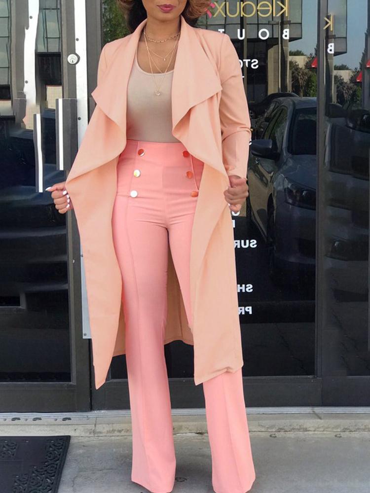 

Long Sleeve Open Front Oversized Long Coat, Pink