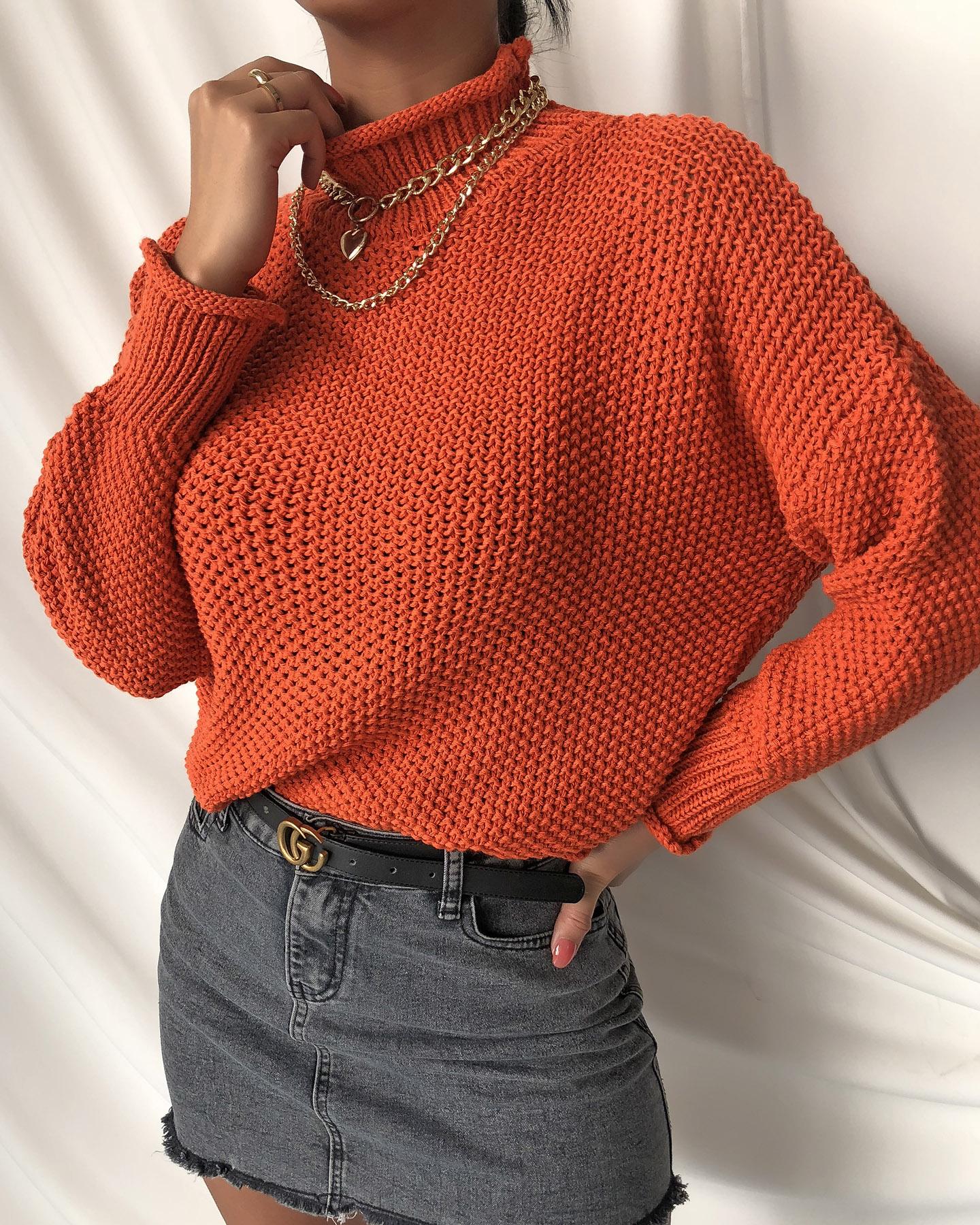 

Batwing Sleeve Long Sleeve Knit Sweater, Orange