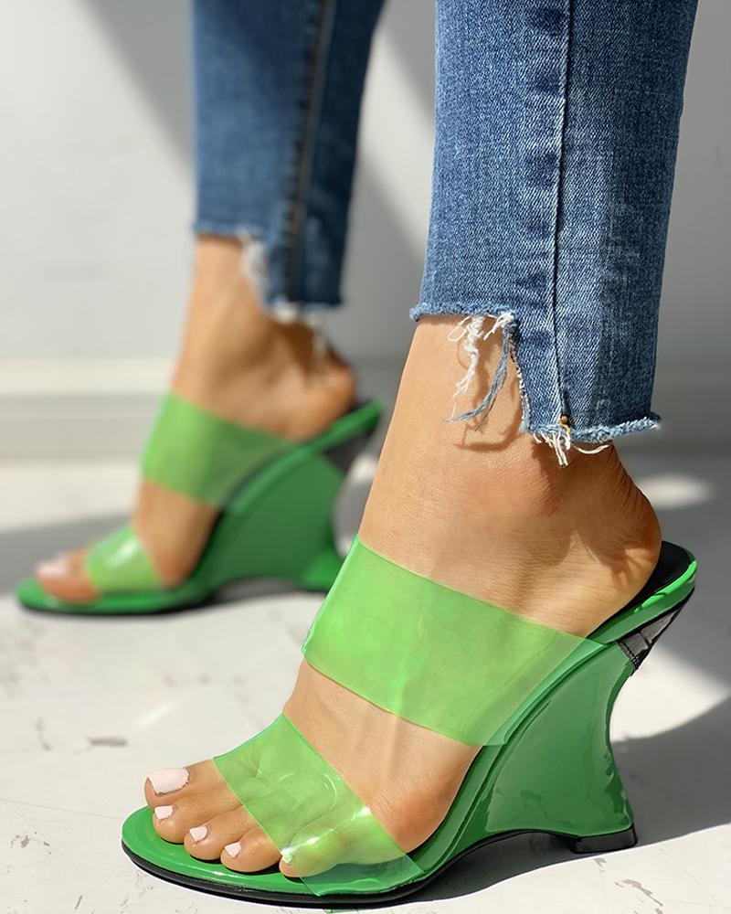 

Transparent Open Toe Wedge Sandals, Green