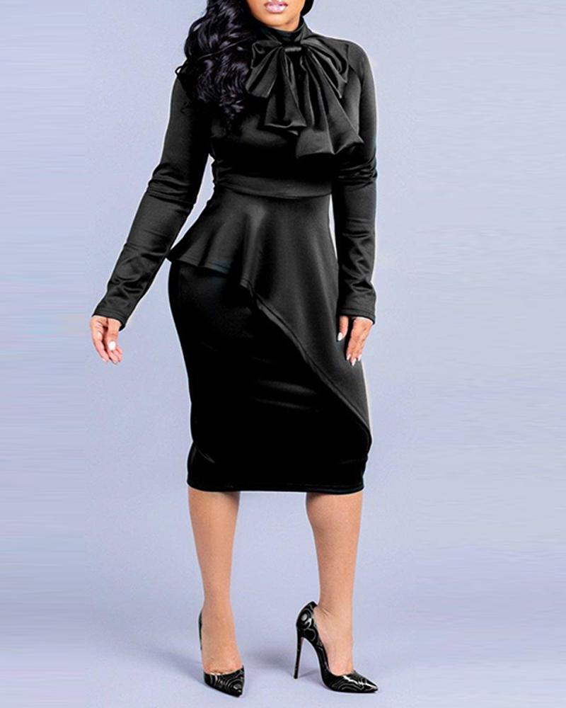

Solid Tie Neck Midi Dress, Black