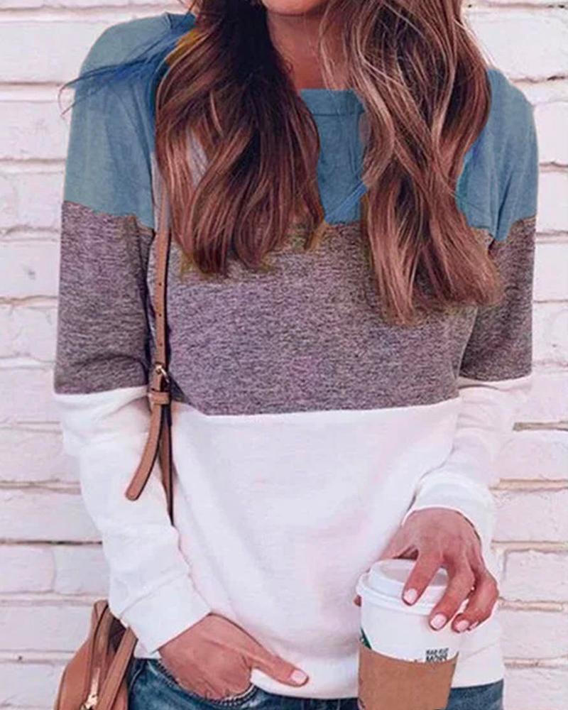 

Colorblock Long Sleeve T-Shirt, Blue