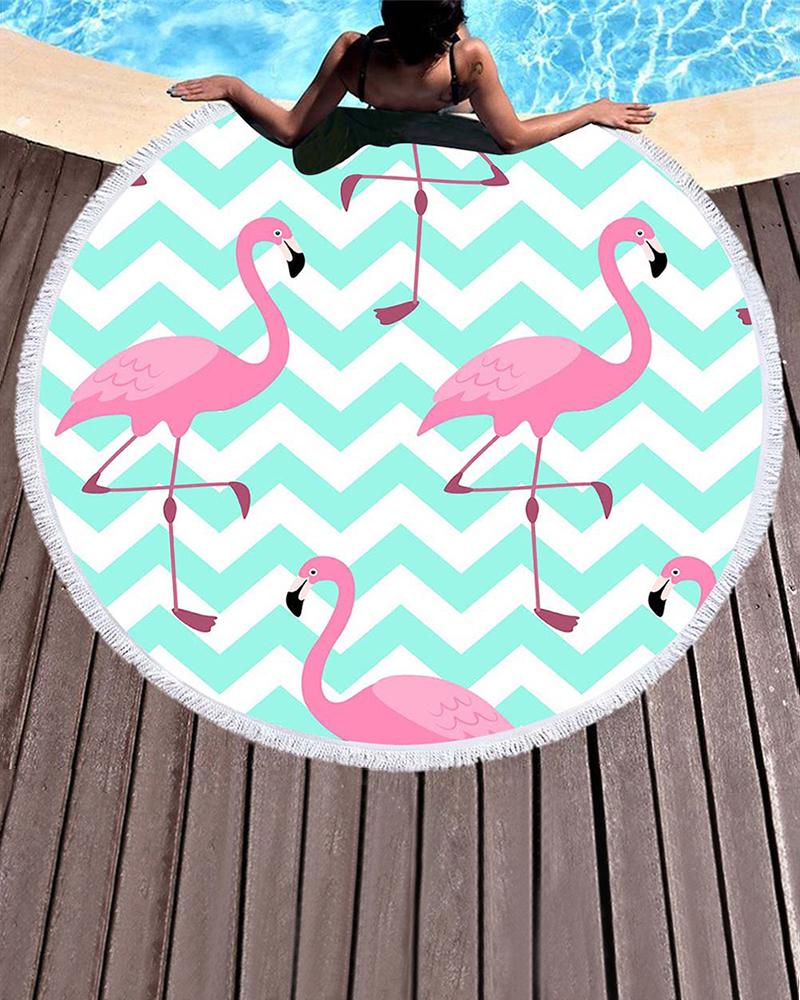 

Flamingo Print Tassel Pool Beach Towel Blanket(150CM*150CM, Light blue