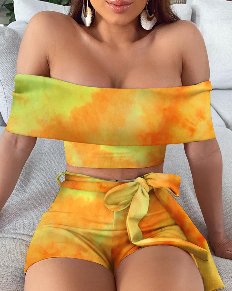

Tie Dye Print Off Shoulder Top & Short Sets, Multicolor