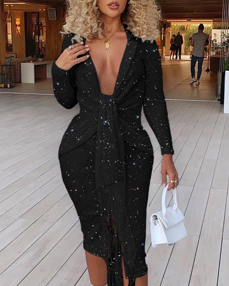 

Shinning Plunge Twisted Design Midi Dress