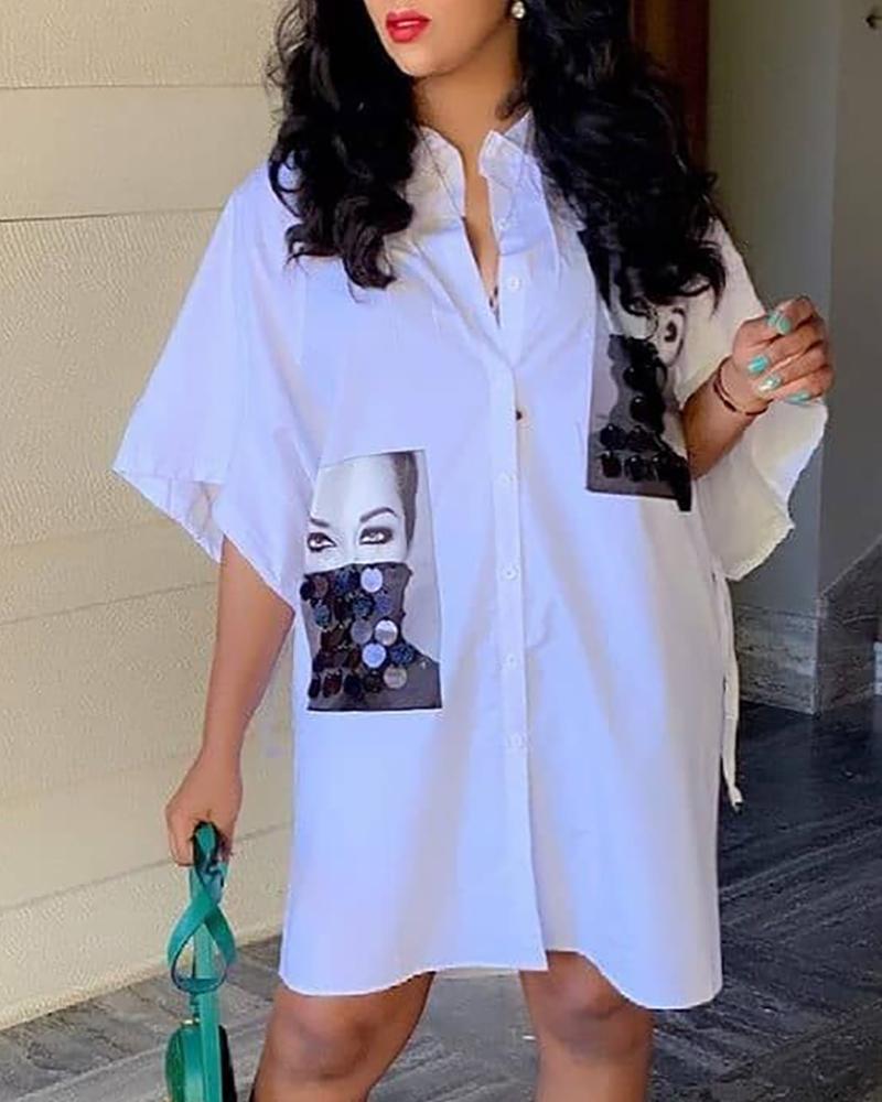 

Figure Print Shirt Casual Dress