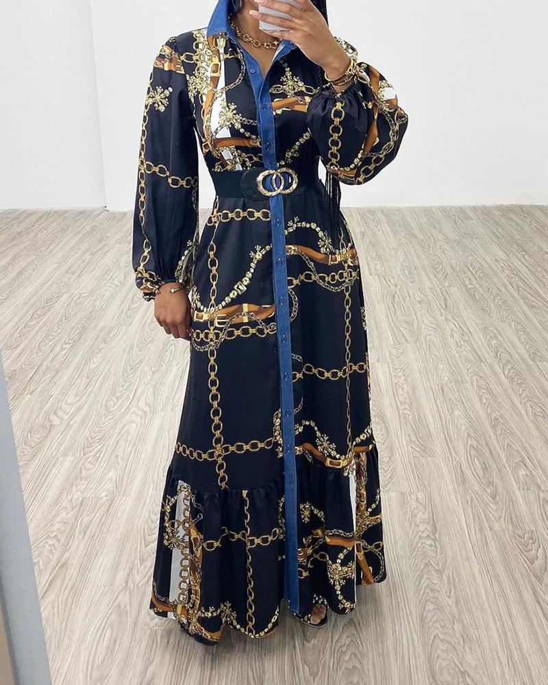 

Contrast Baroque Print Maxi Dress, Black