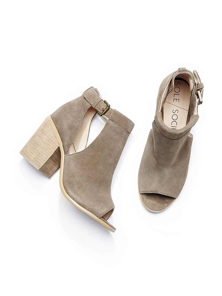 

Side Cutout Open Toe Block Buckle Heels Sandals, Khaki