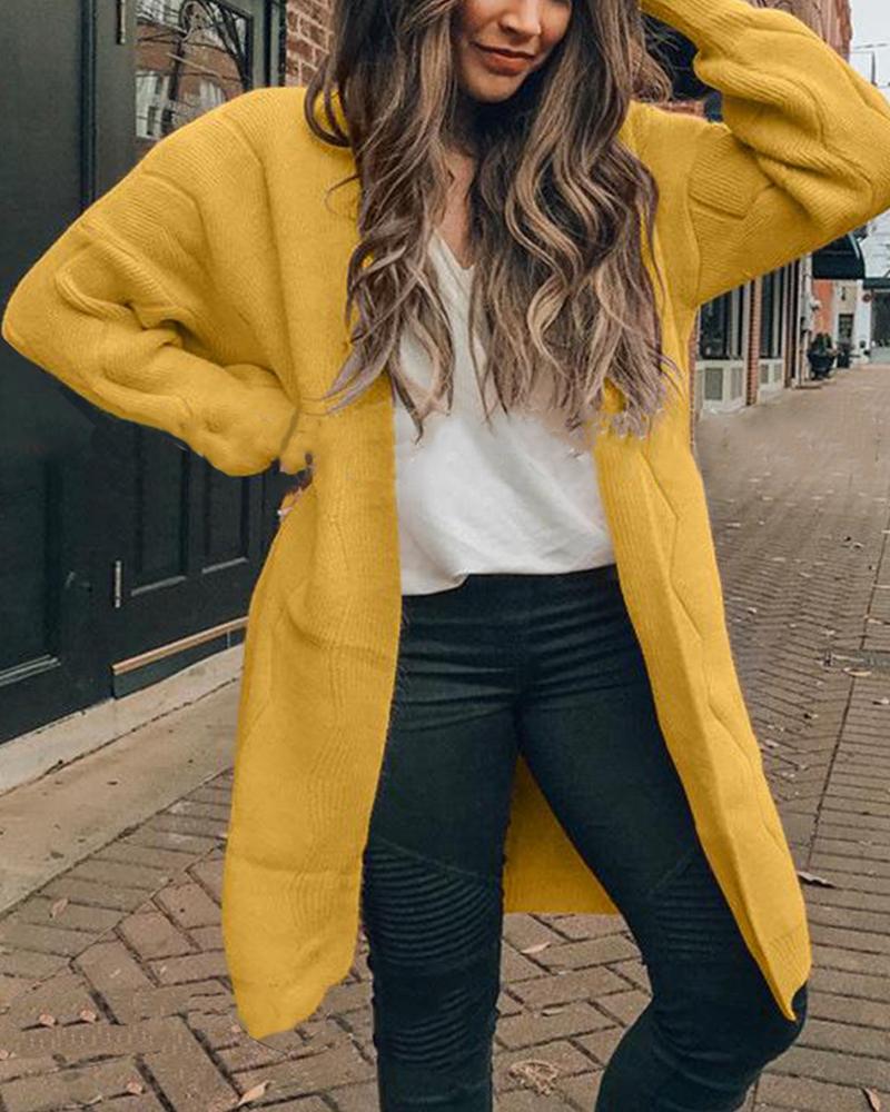 

Open Front Knit Casual Cardigan, Yellow