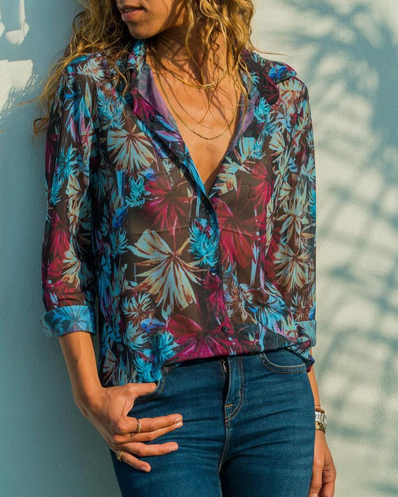

Printed Long Sleeve Button Shirt, Multicolor