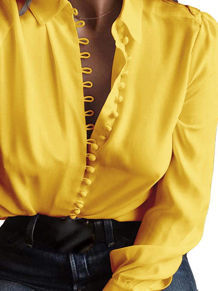 

Button Design Casual Blouse, Yellow